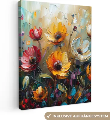 Produktbild von Leinwand Bilder 60x80 cm - Blumen - Malerei - Kunst - Modern, Bilder, Deko, Wanddeko, Leinwand Bilder