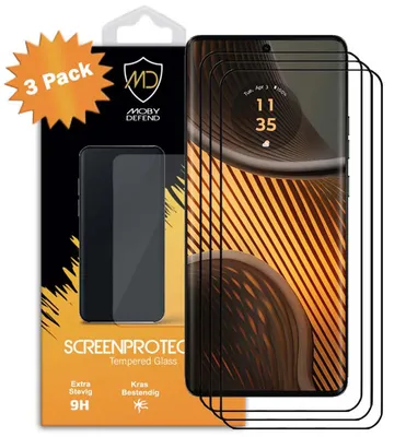 Productafbeelding van 3-Pack MobyDefend Screenprotectors - Geschikt voor  Motorola Edge 50 Ultra  -  Screensavers Met Zwarte Randen - Gehard Glas