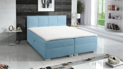 Produktbild von Boxspringbett QUADRAT 180x200 cm, mit Topper Bonellmatratze und zwei Bettkästen, Blau
