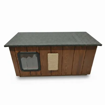 Produktbild von Katzenhaus Katzenhöhle Katzen Hütte Holz Outdoor mit Katzenkratzbaum Braun