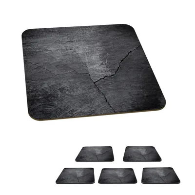 Obrázok produktu pre KitchenYeah® Podložky pod sklo Štvorcová sada 6 betónových - čierna - prasklina 10x10 cm Podložky pod poháre - Podložky pod nápoje - Ochrana stolovej dosky - Podložky pod poháre Stolové barové sklo
