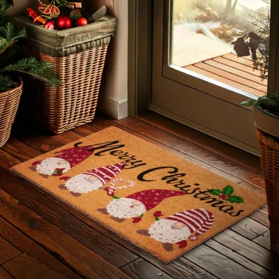 Zdjęcie produktu dla BRUBAKER Wycieraczka świąteczna Wesołe świąteczne elfy - 45x75 cm Kokosowa mata przeciwpyłowa - Odporna na warunki atmosferyczne i antypoślizgowa - Brązowa