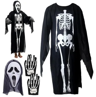 Halloween-Masken-Set: Schreigespenst, Umhang & Handschuhe