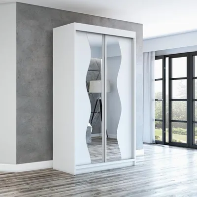 Produktbild von Schwebetürenschrank, 2-türig Schrank mit Spiegel! Moderne Garderobe für Kleidung. Verschiedene Farben (Weiß, Schwarz, Somona) Kleiderschrank RIMA 120 cm