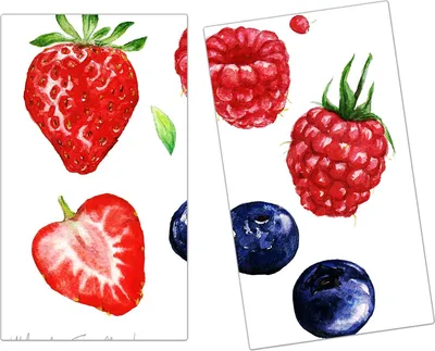 Produktbild von Spritzschutz Herdabdeckplatte Schneidebrett aus Glas Illustration an Beeren 2-Teilig (60x52cm)