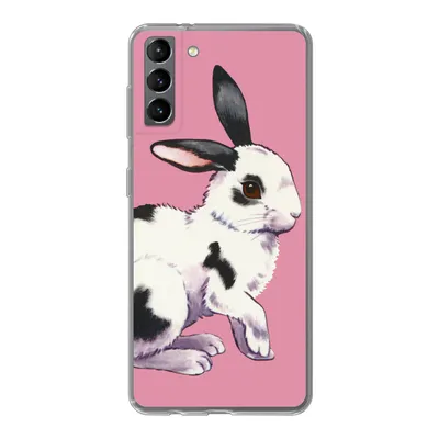 Produktbild von MuchoWow® Handyhülle Schutzhülle Hülle für Samsung Galaxy S21 Plus Kaninchen mit rosa Hintergrund Silikon Softcase Handy Hülle - Handy-Tasche