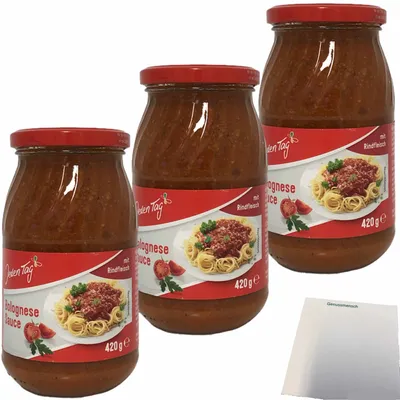 Produktbild von Jeden Tag Bolognese Sauce mit Rindfleisch 3er Pack (3x420g Glas) + usy Block