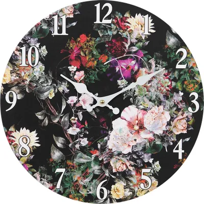 Produktbild von Clayre & Eef Wanduhr Ø 34 cm Schwarz Grün MDF Blumen