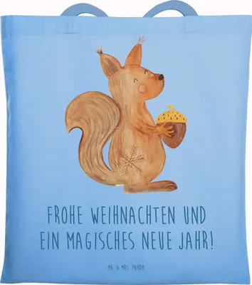 Produktbild von Mr. & Mrs. Panda Tote Bag Eichhörnchen Weihnachten - Sky Blue - Geschenk, Neujahr, Jutetasche, Weihnachtsgruß, Einkaufstasche, Frohe, Schultasche, Laptoptasche