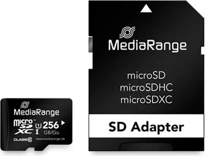 Produktbild von MediaRange MR946, 256 GB, MicroSDXC, Klasse 10, UHS-I, 80 MB/s, 10 MB/s