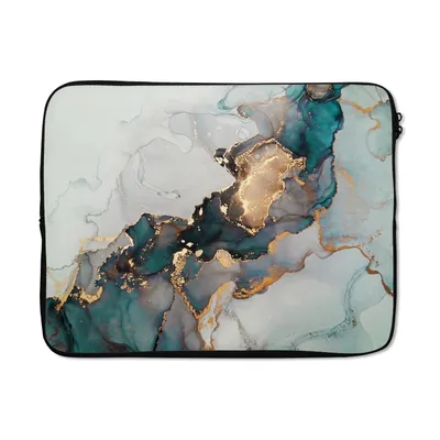 Produktbild von MuchoWow® Laptop Hülle 15 Zoll Blau - Marmor - Gold Laptoptasche - Laptoptasche - Sleeve - Rundum-Schutz