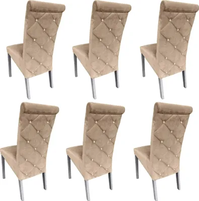 Produktbild von Ares Meble Esszimmerstühle 6er Set K6 - Esszimmerstuhl Holz - Küchenstühle, Essen Stuhl - Esstisch Stühle Glamour - Samt Beige - Weiß