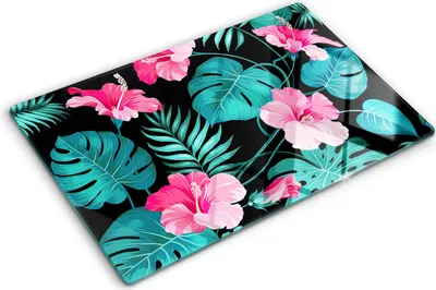 Produktbild von Tulup Glas Herdabdeckplatte - 80x52 cm - Glaskeramikkochfeld-Abdeckung Spritzschutz Glasabdeckplatte - Einteilig - Blumen & Pflanzen - Tropische Blumen - Rosa