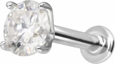 Produktbild von Ohrpiercing, Nasenpiercing 14 Karat Gold Labret mit Innengewinde MOISSANIT WeißGold Stablänge: 5mm | Stabstärke: 1,2mm | Kristallgröße: 4mm