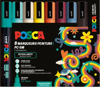 Immagine prodotto di Set di pennarelli Posca PC5M 8 colori retrò - penne creative a pennello