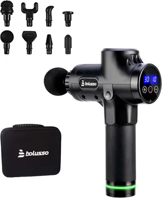 Obrázok produktu pre Masážna pištoľ Bolusso s 8 masážnymi hlavicami, 30 rýchlostí, masážna pištoľ s dotykovým LCD displejom, hĺbková tkanivová perkusná ručná masáž pre boľ