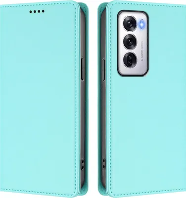 Immagine prodotto di Custodia in pelle per Oppo Reno12 5G, custodia a libro magnetica in Finto cuoio con supporto, verde menta