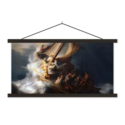 Produktbild von Textilposter - Der Sturm auf dem See Genezareth - Rembrandt van Rijn - 60x30 cm - mit schwarzen Rahmen