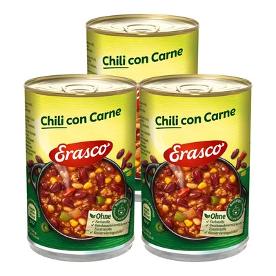 Zdjęcie produktu dla Erasco – meksykańskie chili con carne z zieloną papryką, 400 g, opakowanie zawierające 3 sztuki
