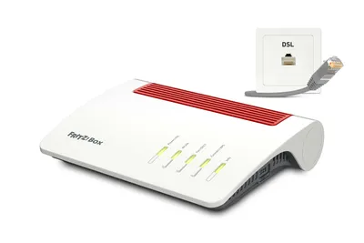 Produktbild von AVM FRITZ!Box 7590 AX (Wi-Fi 6 DSL-Router 2.400 MBit/s (5GHz) & 1.200 MBit/s (2,4 GHz),bis zu 300 MBit/s mit VDSL-Supervectoring 35b,WLAN Mesh,DECT