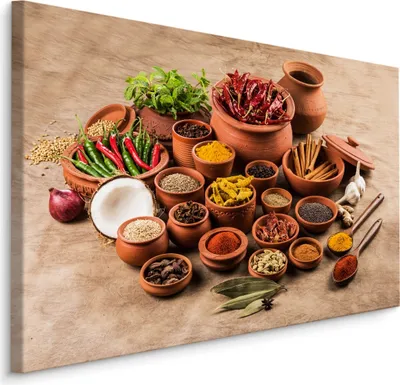 Zdjęcie produktu dla Obraz Ozdoba Ścienna z efektem 3D do jadalni kolorowe przyprawy liście 90x60cm