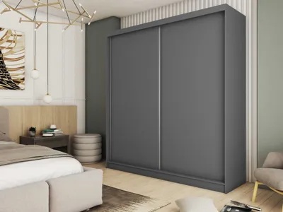 Produktbild von AGMAT Inari szafa z drzwiami przesuwnymi, szafa 2-drzwiowa, nowoczesna szafa w kolorze: grafitowym, szafa o wymiarach: 200 x 216 x 61 cm