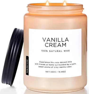 Obrázek produktu pro Velká vanilková sójová svíčka 550g - Aromaterapeutická vonná svíčka 110h - dárek na kolaudaci