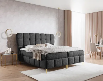 Produktbild von Boxspringbett LUCY mit Bettkasten und Topper Bett mit Bonellmatratze Polsterbett Familienbett Schlafzimmer Bett mit Stauraum Schlafzimmermöbel (Antrazit, 180x200)