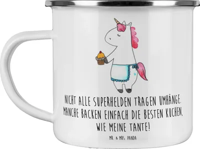 Produktbild von Mr. & Mrs. Panda Teetasse Super Tante - Weiß - Geschenk, Kaffeepott, Superheld, Haferl, Pott, Verwandtschaft, Neffe, Kuchen, Emaille Tasse, Dankeschön, Nichte, Backen