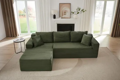 Immagine prodotto di Divano modulare a forma di L, con 3 posti, composto da 2 moduli a forma di L, con 4 possibili configurazioni, imbottitura in memory foam e molle insacchettate, cuscini sfoderabili