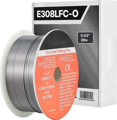 Immagine prodotto di Filo pieno in acciaio inossidabile - Filo per saldatura MIG/FCAW E308LFC-O - Diametro 0,8 mm - Bobina da 0,9 kg - Senza gas Autoprotettivo - Bassa formazione di spruzzi - Per tutte le posizioni di saldatura