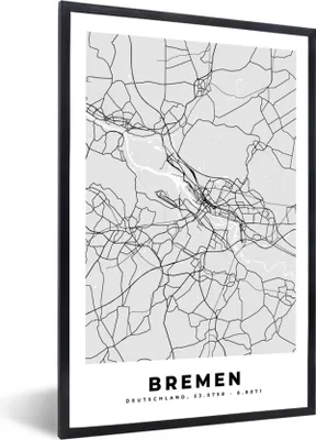 Produktbild von MuchoWow® Gerahmtes Poster Bremen - Karte - Stadtplan - Deutschland 20x30 cm - Poster mit Schwarzem Bilderrahmen Wandposter Rahmen Foto Bilder - Drucken - Bilder Poster im Rahmen