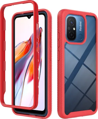 Produktbild von Redmi 12C Hülle, Hybrid Transparente Rückseite TPU Bumper Stoßfest Schutzhülle für Xiaomi Redmi 12C Rot