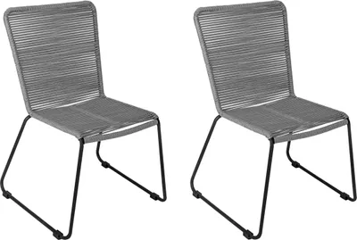 Produktbild von Gartenstuhl Outdoor-Seilstuhl Farbe Grau mit Eisen-Gestell in schwarz ISRA (2er Set)