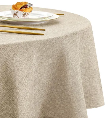 Productafbeelding van Ronde tafelkleed, 120 cm, linnenlook, beige, waterafstotend, kreukvrij, polyester