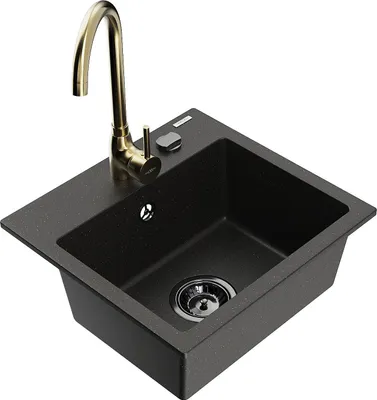 Image de Évier en granit Milo avec mitigeur Telma, noir/doré (6505-75-670200-50-B)