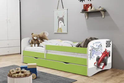 Produktbild von Kinderbett Jugendbett 70x140 cm Grün mit Matratze Rausfallschutz Schublade und Lattenrost Kinderbetten für Mädchen und Junge - Formel