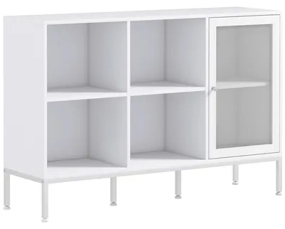 Produktbild von Kš¹chen-Sideboard, wei?es Sideboard mit Gittertš¹r, 4 offenen F?chern und verstellbarem Einlegeboden, 120 x 37 x 81,5 cm