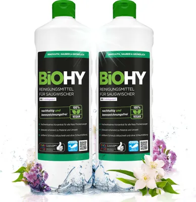 Produktbild von BiOHY Reinigungsmittel für Saugwischer mit Frühlingsduft, Reiniger für Nass- und Trockensauger, Bodenwischpflege, Reiniger – 2er Pack (2 x 1 Liter Flasche)