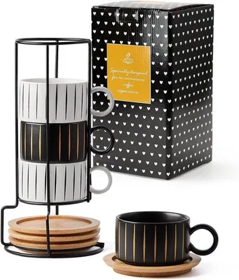 Produktbild von Kaffeetassen-Set – Weiß – 160 ml – Keramik – Für Espresso, Cappuccino und Latte