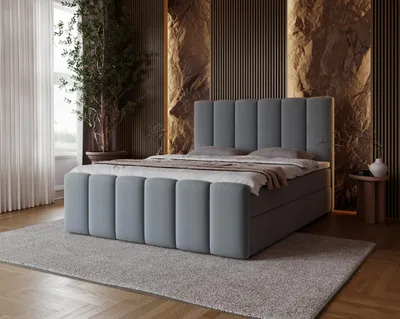 Produktbild von MYSEN Boxspringbett Doppelbett 140x200 LUIS mit Bettkasten mit Bonell-Matratze Komplett-Set Design Velours Grau