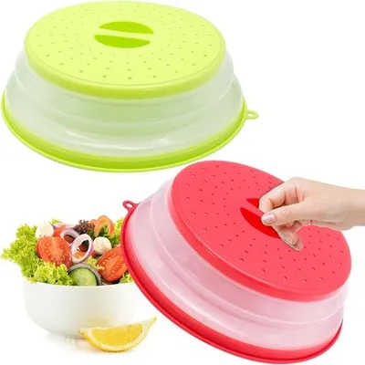 Image de Couvercle de micro-ondes rabattable en deux parties, rouge/jaune, diamètre 26,5 cm