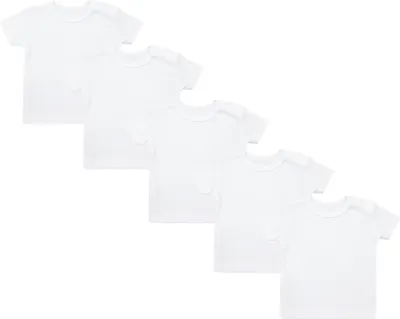 Produktbild von TupTam Baby Jungen Kurzarm T-Shirt mit Aufdruck Unifarben Sterne Streifen 5er Set, Farbe: Weiß, Größe: 74