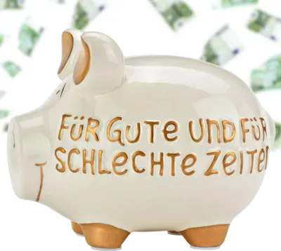 Produktbild von Große Spardose Sparschwein GUTE ZEITEN weiß, gold 17 cm