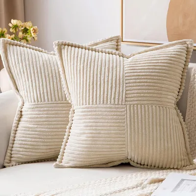 Image de Ensemble de 2 housses de coussin en velours côtelé, coussin décoratif doux, housse de coussin décorative, housses de coussin modernes, coussins pour canapé, coussins pour salon