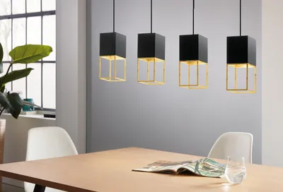 Image de Eglo LED Pendelleuchte Montebaldo Schwarz Gold 85cm 4 x 4,5W GU10 1380lm warmweiß 3000K