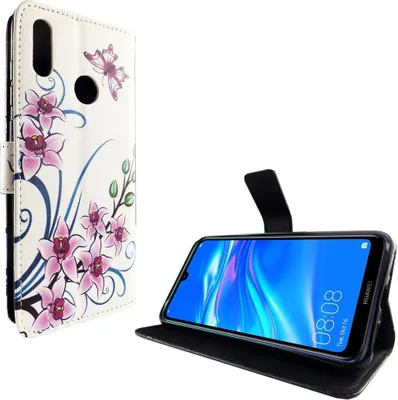 Produktbild von Huawei Y7 2019 Tasche Handy Hülle Schutz-Cover Flip-Case mit Kartenfach Lotusblume