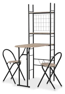 Produktbild von Küchen- und Esszimmermöbelset, 3-teilig, klappbar, mit Aufbewahrungsregal, MDF und Stahl