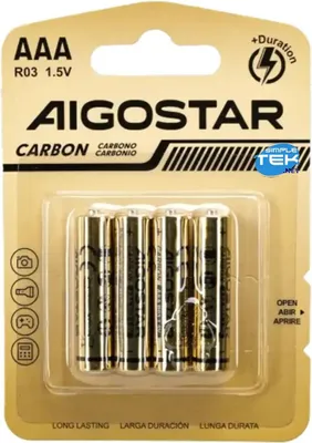 Productafbeelding van 4 x AAA Mini Stilo koolstofbatterijen, 1,5V, niet oplaadbaar [verpakking met 4 stuks]