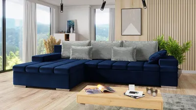 Obrázek produktu pro Rohová rozkládací sedačka ZELMA - modrá / šedá, levý roh
